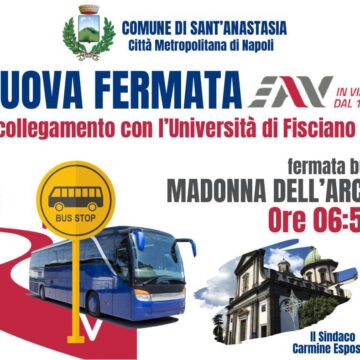 Sant’Anastasia. Da oggi fermata al Santuario della Madonna di Eav Bus per gli studenti che devono raggiungere l’Università di Fisciano