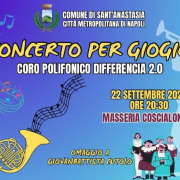 Sant’Anastasia. Masseria Coscialunga, “Concerto per Giogiò” il 22 settembre. Si esibisce il Coro Polifonico Differencia 2.0
