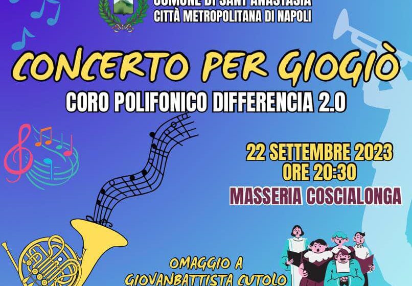 Sant’Anastasia. Masseria Coscialunga, “Concerto per Giogiò” il 22 settembre. Si esibisce il Coro Polifonico Differencia 2.0