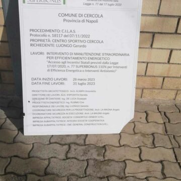 Cercola. “Superbonus 110” alla Cittadella Sportiva di Caravita sarebbe irregolare. L’assessore Domenico Busiello ha attivato i controlli