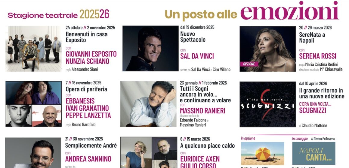 Napoli. Presentata la stagione 2025/26 del Teatro Augusteo. Tante stelle per … ‘un posto alle Emozioni’