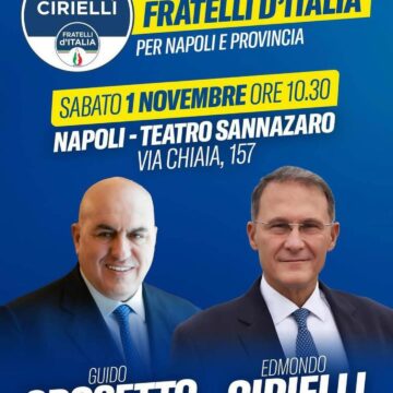 cirielli crosetto napoli presnetazione fdi Guido Crosetto domani, 1 novembre, interverrà al Teatro Sannazaro per la presentazione dei candidati al consiglio regionale di Fratelli d’Italia che sosterranno  il candidato presidente della Giunta Regionale Edmondo Cirielli