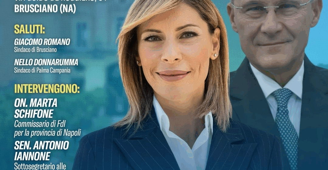image Lea Romano (Fratelli d’Italia)  apre la campagna elettorale a Villa Ruggiero di Brusciano il 3 novembre. Presenti Edmondo Cirielli, candidato governatore, il sottosegretario Antonio Iannone e il deputato Marta Schifone