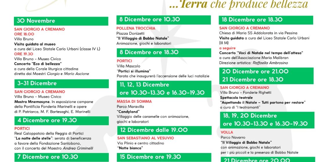 Natività Vesuviana: un ricco cartellone di eventi tra San Giorgio a Cremano, Portici, Massa di Somma, Pollena Trocchia, San Sebastiano al Vesuvio